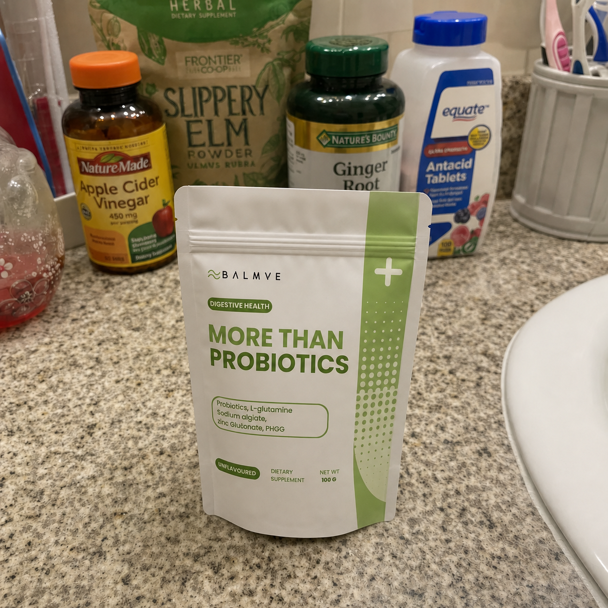 BALMVE More Than Probiotics contextual product image - bloom-probiotics-context-7-countertop.png