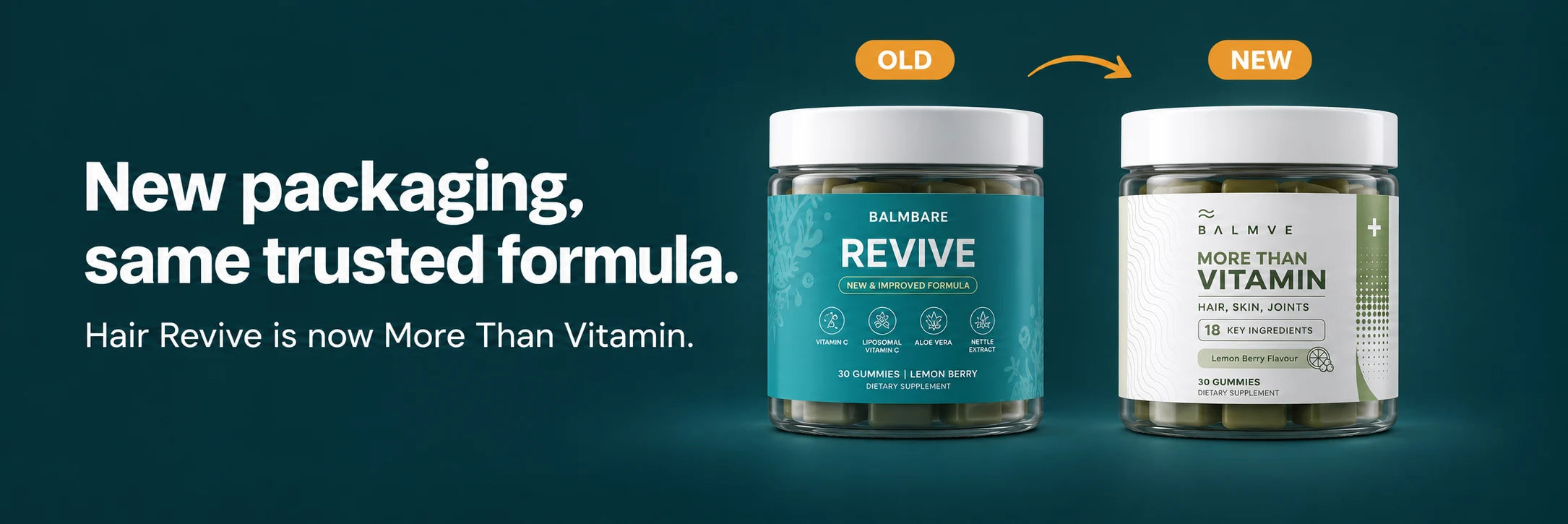 Revive Gummies: old packaging on the left, More Than Vitamin new packaging on the right